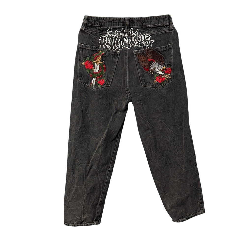 Ninth Hall Ambush Baggy Jeans Washed Black Embroidered Skater Mens 30 Streetwear - Picture 3 of 7